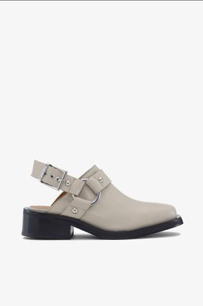 Ganni Brown Beige Slingback Biker Mules