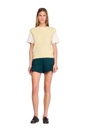 Sandro Dual-material knit sweater in Light Yellow at Nordstrom, Size X-Large