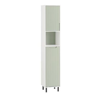 SoBuy Mueble columna de ba&ntilde;o con 1 cesto para ropa sucia verde