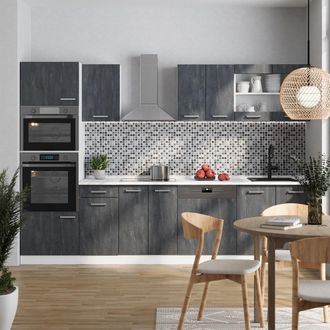 Vicco Mueble De Cocina R-line, Hormig&oacute;n Negro/blanco, 300 Cm Et Roble