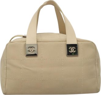 Chanel Bowling Bag Beige Canvas Handbag (Pre-Owned)