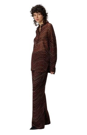 Missoni Blouse With Mandarin Collar And Zigzag Pattern in Black & Brown at Nordstrom, Size Medium