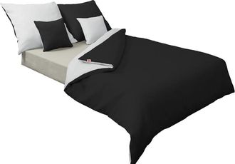 OEM Biancheria Da Letto In Raso 160x200, Double Face, Nero E Grigio