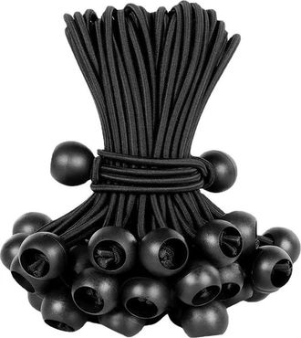 OEM Paquete De 50 Cuerdas El&aacute;sticas Con Bola - Tensor De Lona, Cuerda El&aacute;stica, Cuerda El&aacute;stica - Lazos El&aacute;sticos Negros Con Bola De Pl&aacute;stico