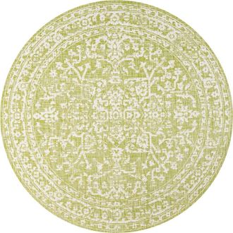 Jonathan Y Designs Malta Bohemian Medallion Textured Weave Indoor/Outdoor Round Area Rug in Green/cream at Nordstrom, Size 5Ft 0In X 5Ft 0In