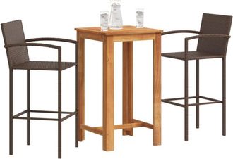 vidaXL Mesa Y Taburetes De Jard&iacute;n 3 Pzas Madera Acacia Rat&aacute;n Pe Marr&oacute;n Vidaxl