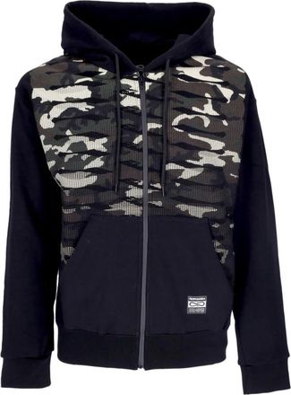 PROPAGANDA Zwarte Camo Rits Hoodie Lange Mouw - Heren - Vesten met rits - Zwart - L - Katoen - Hoodies & sweatvesten