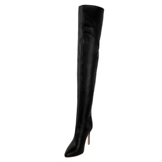 Generic Black,3.5 UK,Over The Knee High Boots for Women Back Zipper Pointed Toe Stiletto High Heel Leather PU Stretch Comfy Long Boot Party Dress Shoes