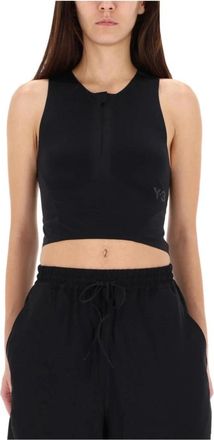 Yohji Yamamoto Cropped tanktop met rits aan de voorkant - Dames - Tops zonder mouwen - Zwart - L - Polyester - Tops
