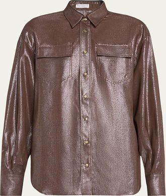 Brunello Cucinelli Metallic Double-Pocket Blouse