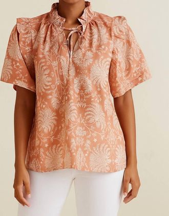 Sunshine Tienda Rose Gilded Palm Gemma Top In Terracotta With Ivory Print