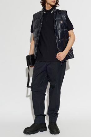 Moncler Polo Shirt With Logo Patch, Mens, Black