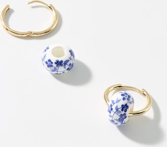 Simons Womens Floral bead Hoop Earrings