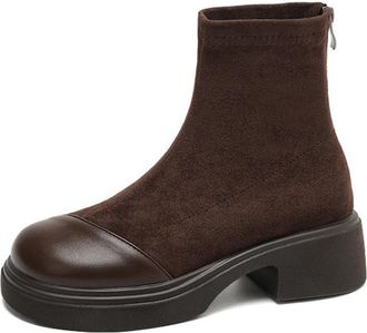 Generic Womens Suede Leather Ankle Boots Round Toe Chunky Block Heels Platform Retro Style Comfortable Non-Slip Daily Wear Office Work Casual Outings,Brown,6.