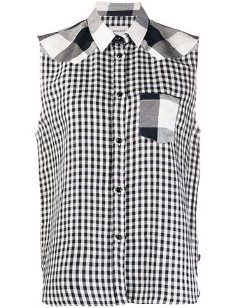 Woolrich panelled checked shirt - women - Linen/Flax/Viscose - S - Blue