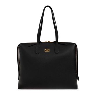 Dolce & Gabbana Bolso Tote de Piel con Placa de Logo - Bags - Mujer - Negro - ONE SIZE