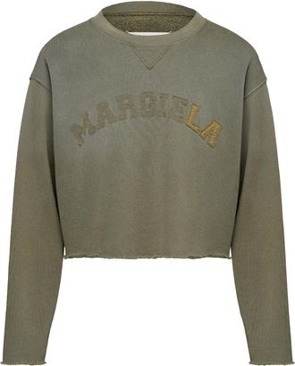 Maison Margiela logo-print cropped sweatshirt - women - Cotton - M - Green