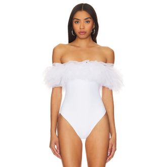 Free People Big Love Bodysuit Womens White Off The Shoulder Ruffled GBO2961