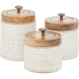 Uma Farm House Set of 3 Ceramic Canisters in White at Nordstrom Rack