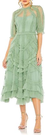 Mac Duggal Womens High Neck Puff Sleeve Ruffle Tiered Dress in Jade at Nordstrom, Size 12