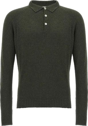 Maryya Langermelige Boucl&eacute; Katoenen Poloshirt - Heren - Polos - Groen - XL - Katoen - Tops