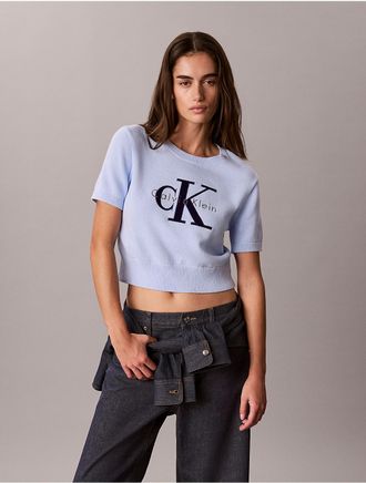 Calvin Klein Jeans Calvin Klein Womens Monologo Short Sleeve Sweater - Blue - XL