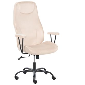 Beliani Silla De Oficina Tapizada En Terciopelo Altura Ajustable Posici&oacute;n Reclinable Sistema De Bloqueo Beige Claro Titan