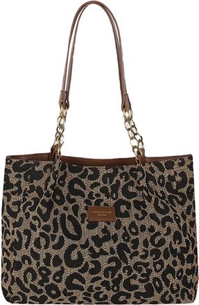 Generic Women Leopard Print Casual Tote Handbag Large Capacity Vintage Tote Bag Zipper Closure Stylish Shoulder Purse Outdoor Travel Bag (Black)