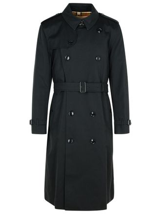 Burberry Long Black Cotton Kensington Trench Coat