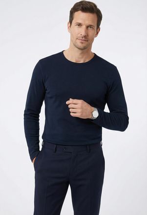 Olymp Langarmshirt OLYMP Casual, Herren, Gr. XXL, blau (marine), Obermaterial: 60% Baumwolle, 40% Modal, Rundhals, Shirts Langarmshirt