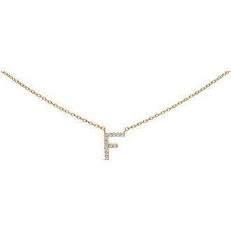 House of Brilliance 10K Yellow Gold Diamond Accent A-Z Block Initial Pendant Necklace in Yellow Gold | F at Nordstrom