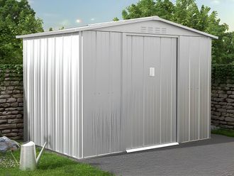 Vente-Unique Galvanised Steel Grey Garden Shed - 4.91 M&sup2; - LINUS in Light Grey