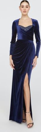 Theia Emerson Long Sleeve Gown in French Navy at Nordstrom, Size 18