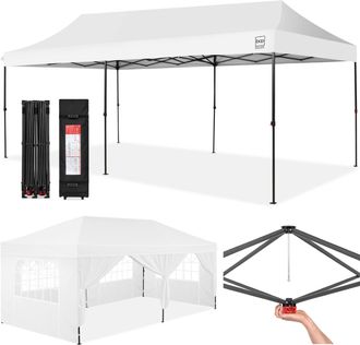 Best Choice Products 10x20ft Party Tent Pop Up Canopy Easy Setup w/ 1-Button Setup, Wheeled Case, 4 Weight Bags