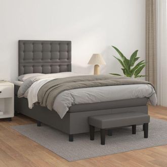 vidaXL Vidaxl - Cama Box Spring Con Colch&oacute;n Cuero Sint&eacute;tico Gris 120x200 Cm