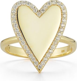 Glaze Jewelry 14K Yellow Gold Plated Sterling Silver Pav&eacute; CZ Heart Ring - Size 6 at Nordstrom Rack