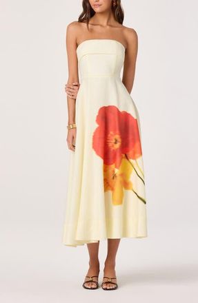 ASTR the Label Ximena Placed Floral Strapless Dress in Red Yellow Floral at Nordstrom, Size X-Small