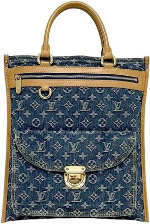 Louis Vuitton Blue Monogram Denim Leather Tote Bag (Pre-Owned)