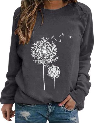Generic Womens Dandelion Sweatshirt Casual Crewneck Loose Pullover Tops Long Sleeve Graphic Tee Shirt
