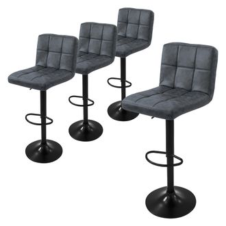 ML Design Ml-design - Set 4x Taburetes De Bar De Piel Sint&eacute;tica Antracita, Sillas De Mostrador Giratorias 360&deg; Con Altura Regulable 63 - 83 Cm, Asiento De Bistr