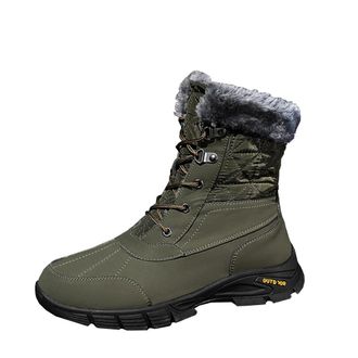 Generic Men snow boots outdoor thick and plush warm cotton high top anti slip and wear resistant long tube hiking boots (Green,10.5)