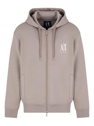 A|X Armani Exchange logo-embroidered zip-up hoodie - men - Cotton/Polyester/Elastane - S - Neutrals