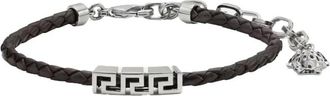 Versace Accessoires, Heren, Grijs, ONE Size, Leer, Greca Leren Armband