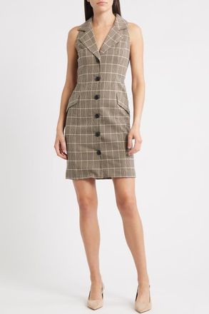 Vince Camuto Windowpane Plaid Coat Dress in Black Tan at Nordstrom, Size 10