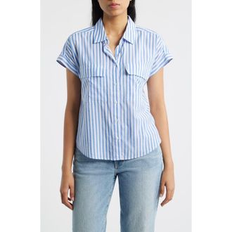 Beach Lunch Lounge Brianna Stripe Cotton Blend Button-Up Shirt in Blue Iguana at Nordstrom, Size X-Large