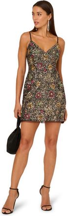 Adrianna Papell Womens Beaded Short Dress - Black - Size 14 UK