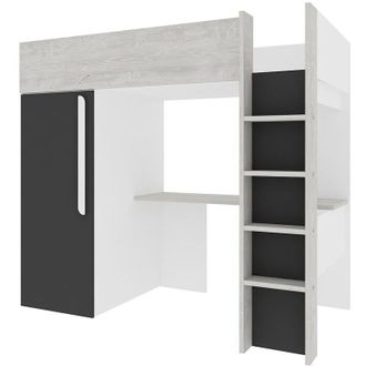 Vente-Unique Letto a soppalco 90 x 200 cm con armadio e scrivania - Colore: Naturale e antracite - NICOLAS