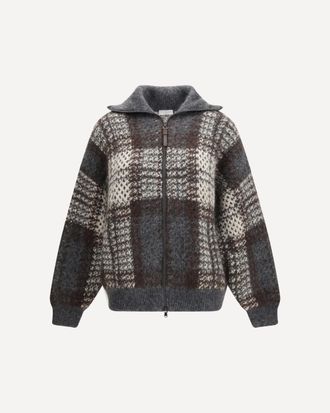Brunello Cucinelli Cardigan in lana a quadri con zip Woman M