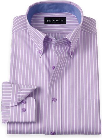 Paul Fredrick Non-iron Cotton Stripe Dress Shirt With Contrast Trim