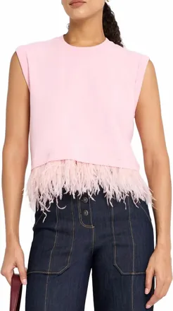 Cinq à Sept Womens Cropped Feather Top In Venus Pink